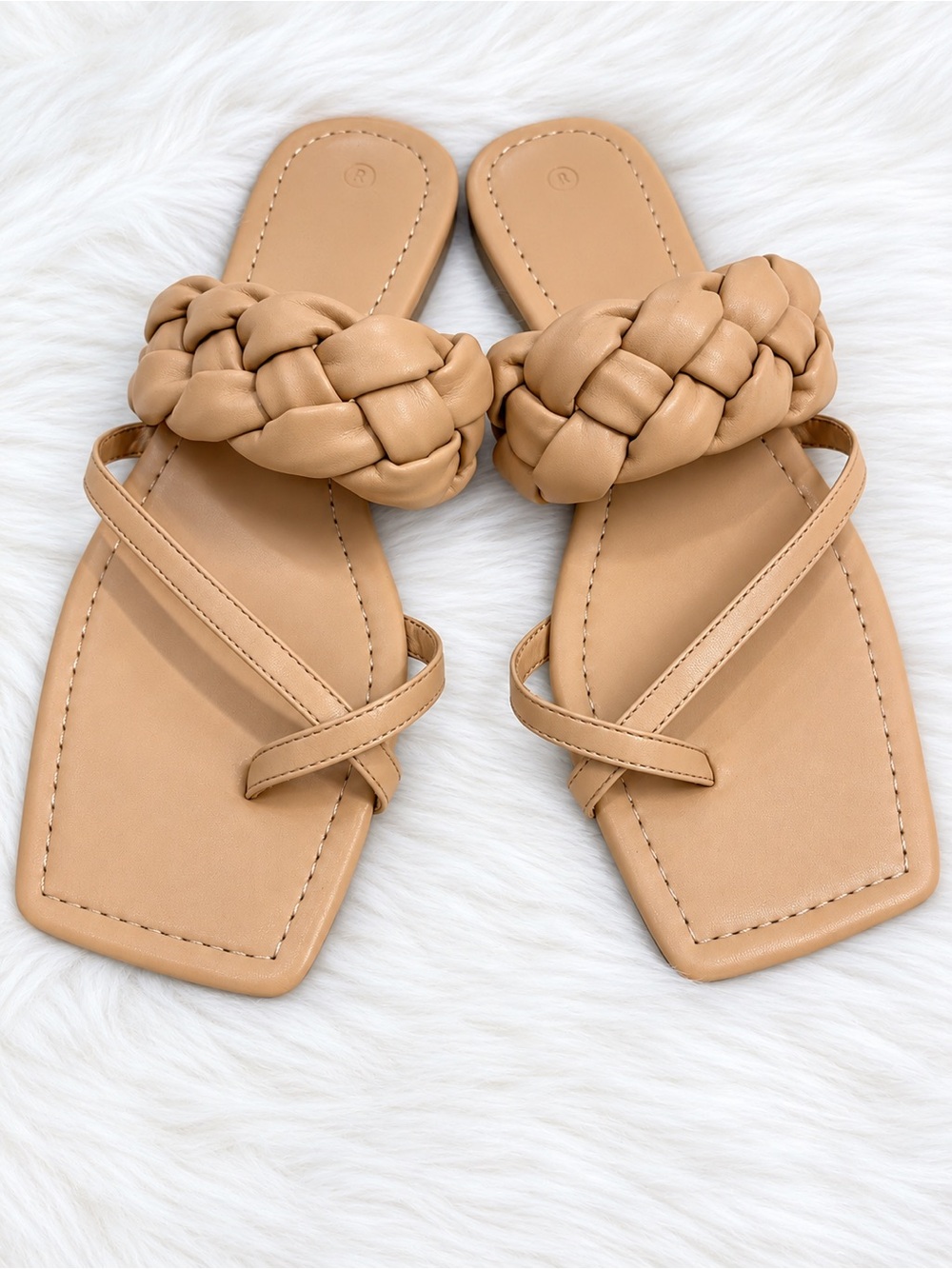 Woven Strap Tan Slide Sandals for Women